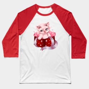 Kitschy Festive Kitty Baseball T-Shirt